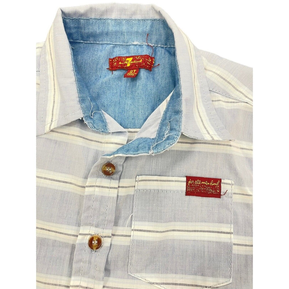 Toddler Boys 7 For All Of Mankind Blue Plaid S/S Button Up Shirt‎ Size 2T